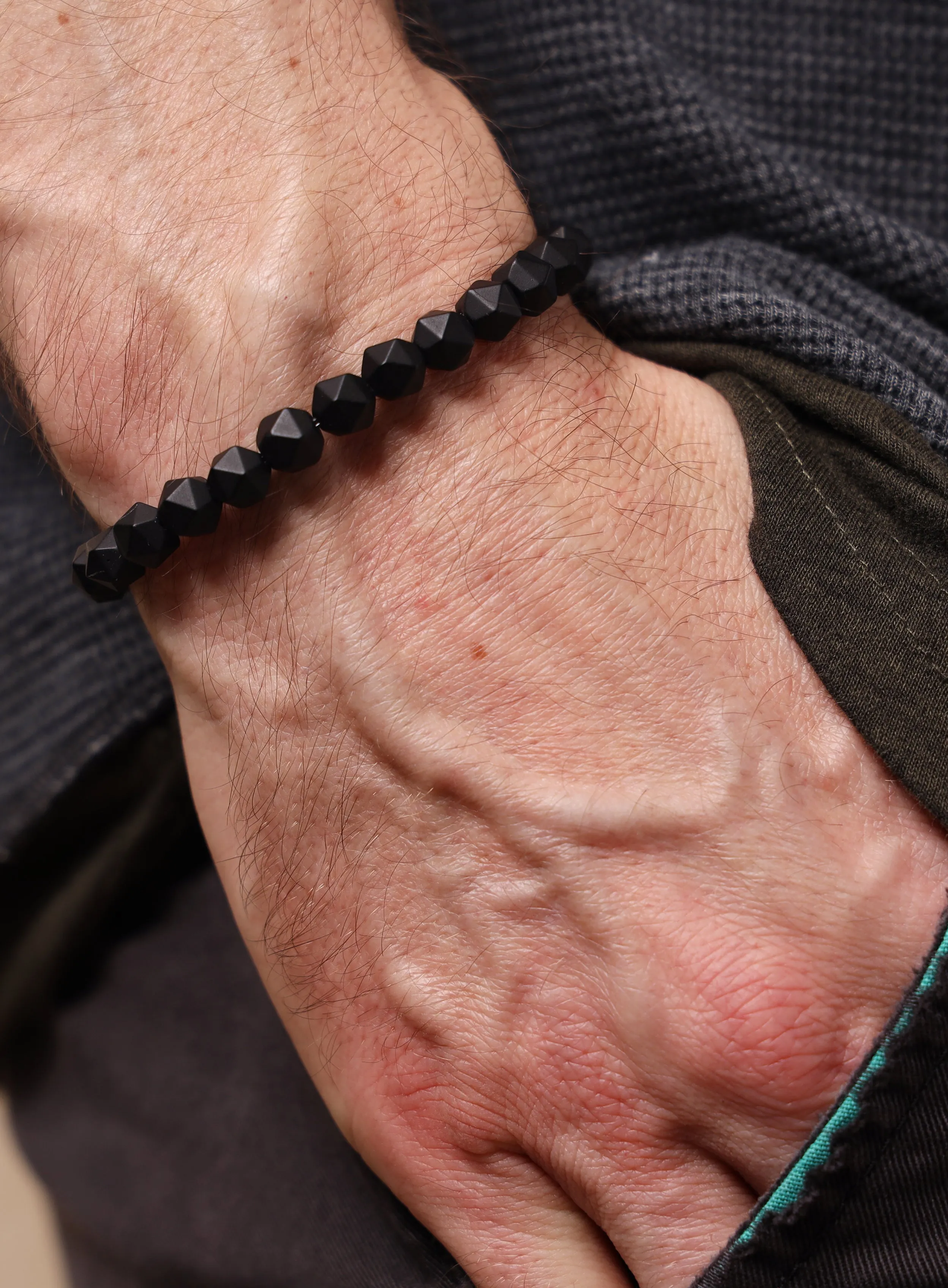 Matte Black Onyx and Sterling Silver Men's Bead Bracelet