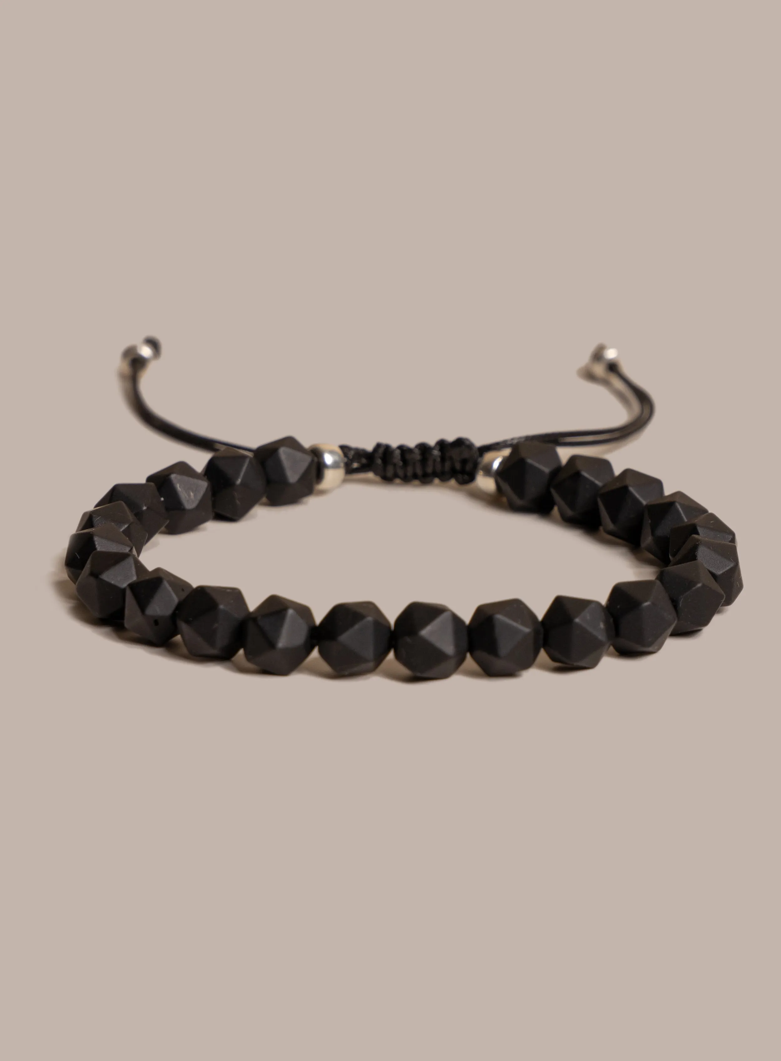 Matte Black Onyx and Sterling Silver Men's Bead Bracelet