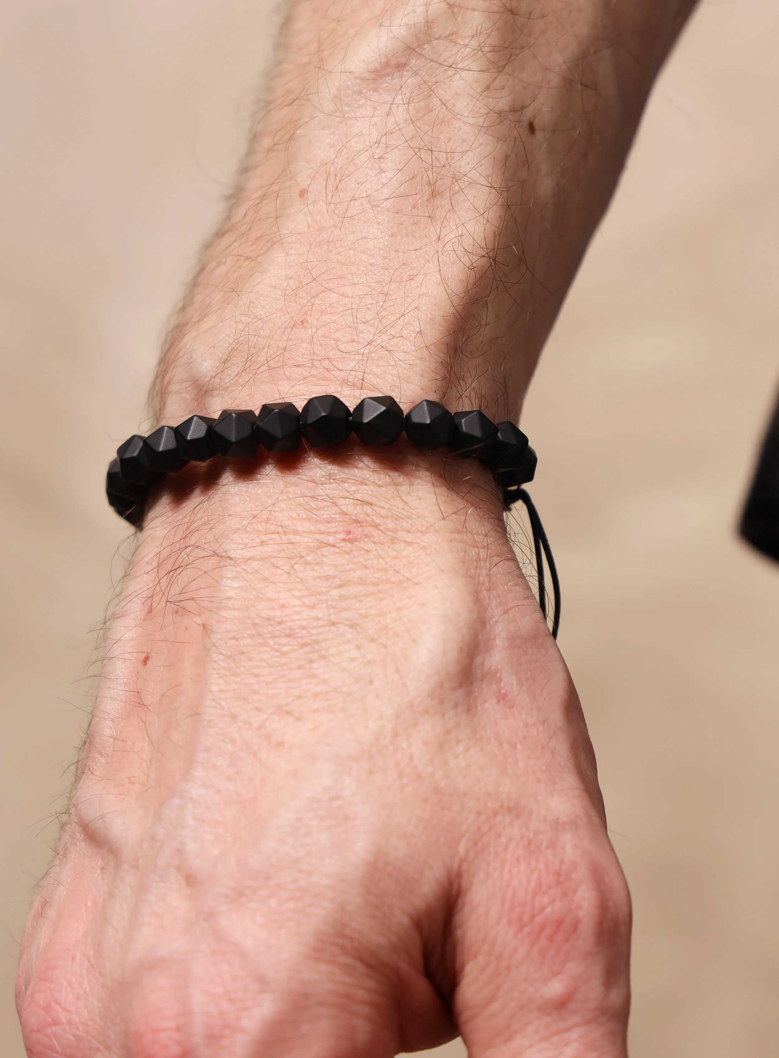 Matte Black Onyx and Sterling Silver Men's Bead Bracelet