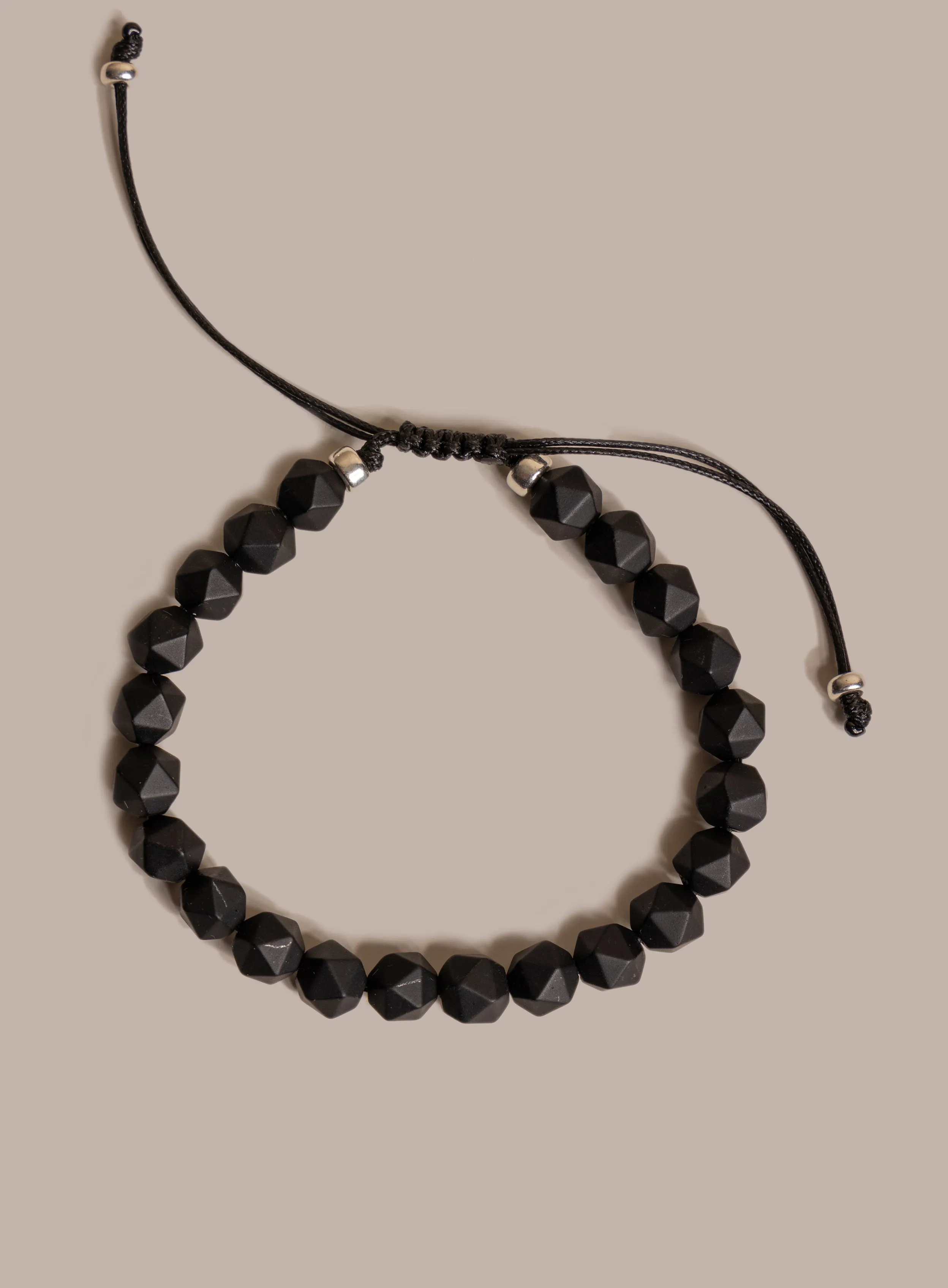 Matte Black Onyx and Sterling Silver Men's Bead Bracelet