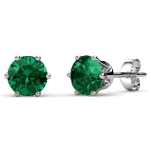 May Birthstone Emerald Earrings, 18k White Gold Plated Stud Earrings with 1CT Crystals