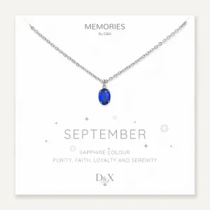 Memories: "SEPTEMBER" | Sapphire Necklace | White Gold-Plated