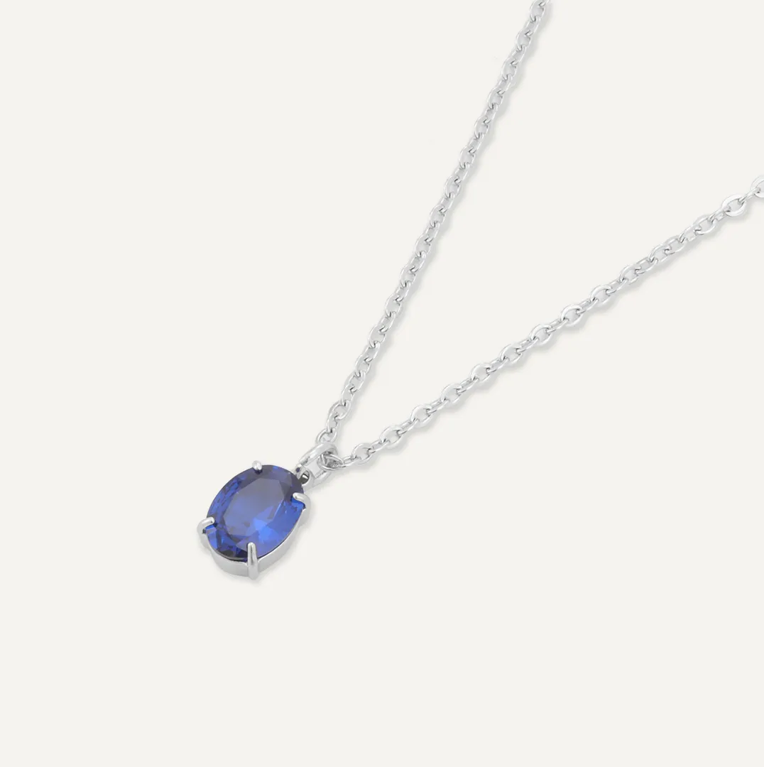 Memories: "SEPTEMBER" | Sapphire Necklace | White Gold-Plated