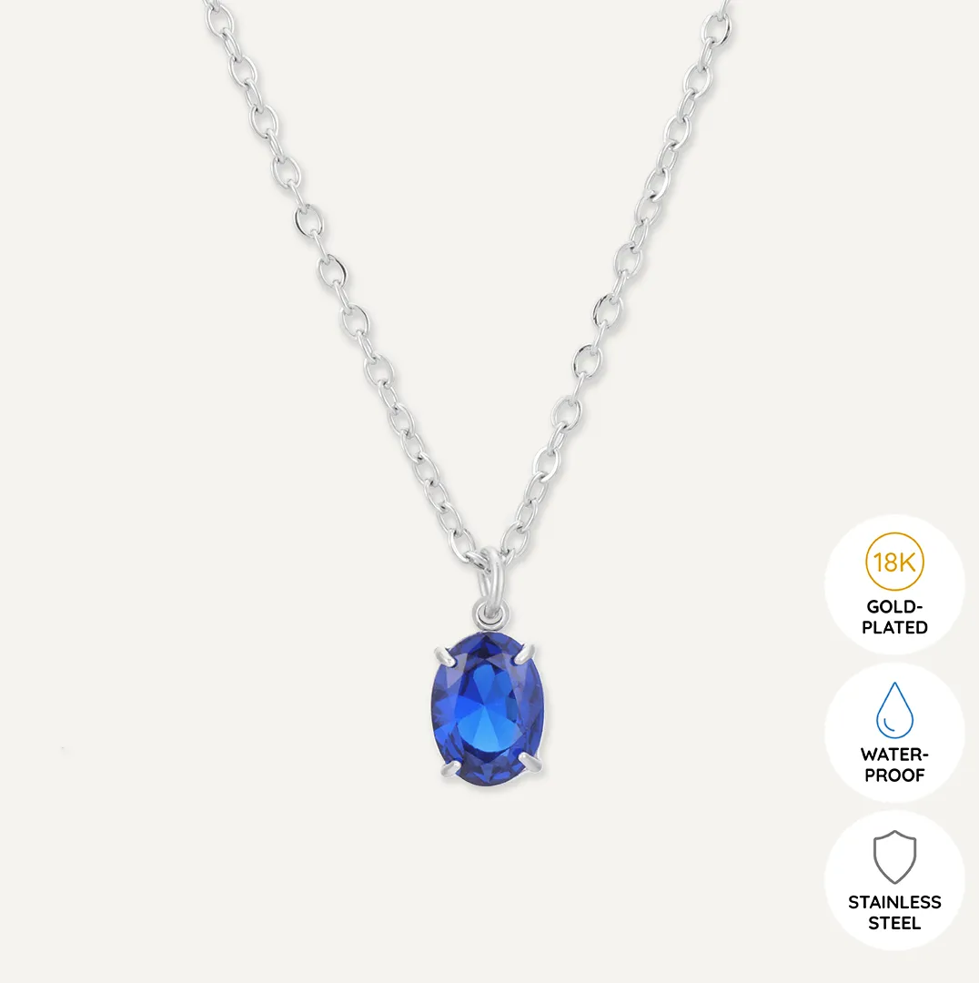 Memories: "SEPTEMBER" | Sapphire Necklace | White Gold-Plated