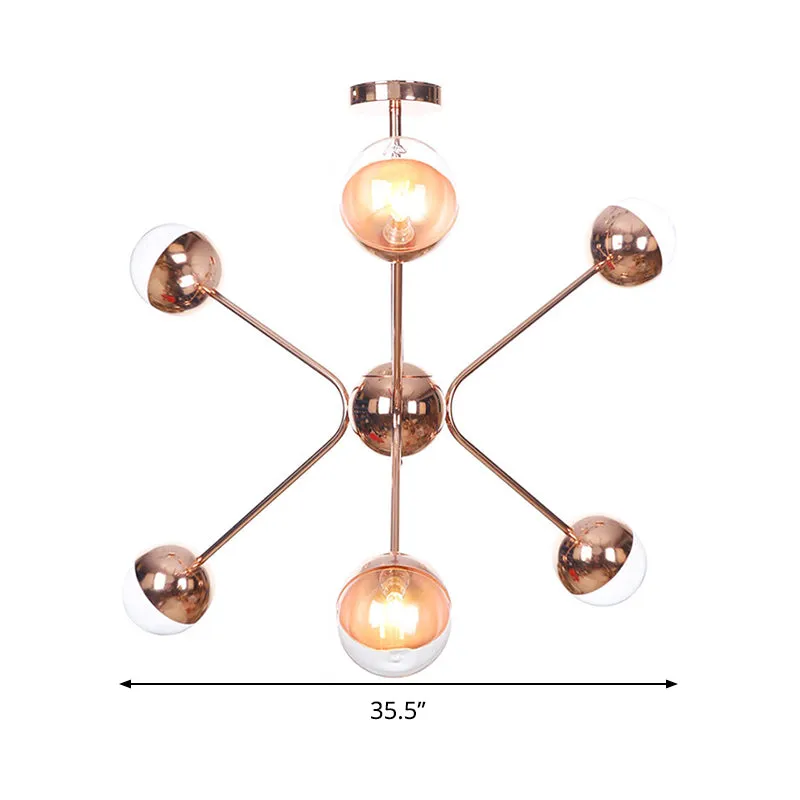 Modern 6-Light Rose Gold LED Chandelier for Bedroom with Modo Amber Glass Shades