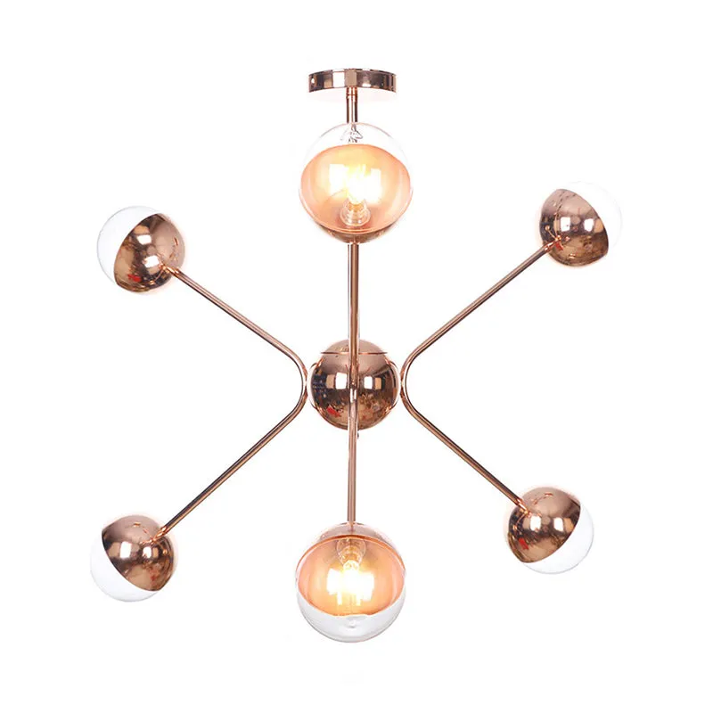 Modern 6-Light Rose Gold LED Chandelier for Bedroom with Modo Amber Glass Shades