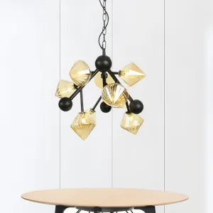 Modern Amber Glass Pyramid Chandelier - 9-Light Pendant Fixture for Dining Room Ceiling