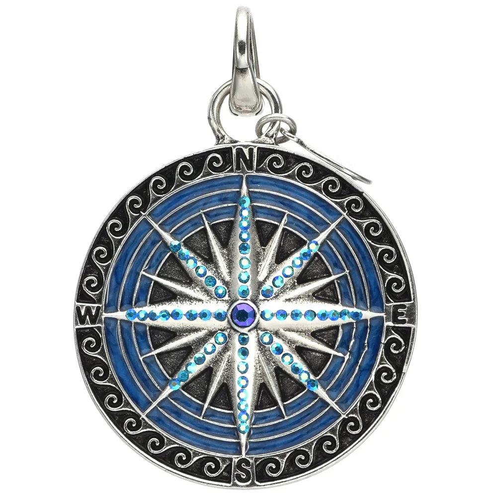 Mystic Venus Seaview Moon Compass Rose Open Ring Charm (Silver Ox/ Mystic Blue Sphinx)