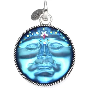 Mystic Venus Seaview Moon Compass Rose Open Ring Charm (Silver Ox/ Mystic Blue Sphinx)