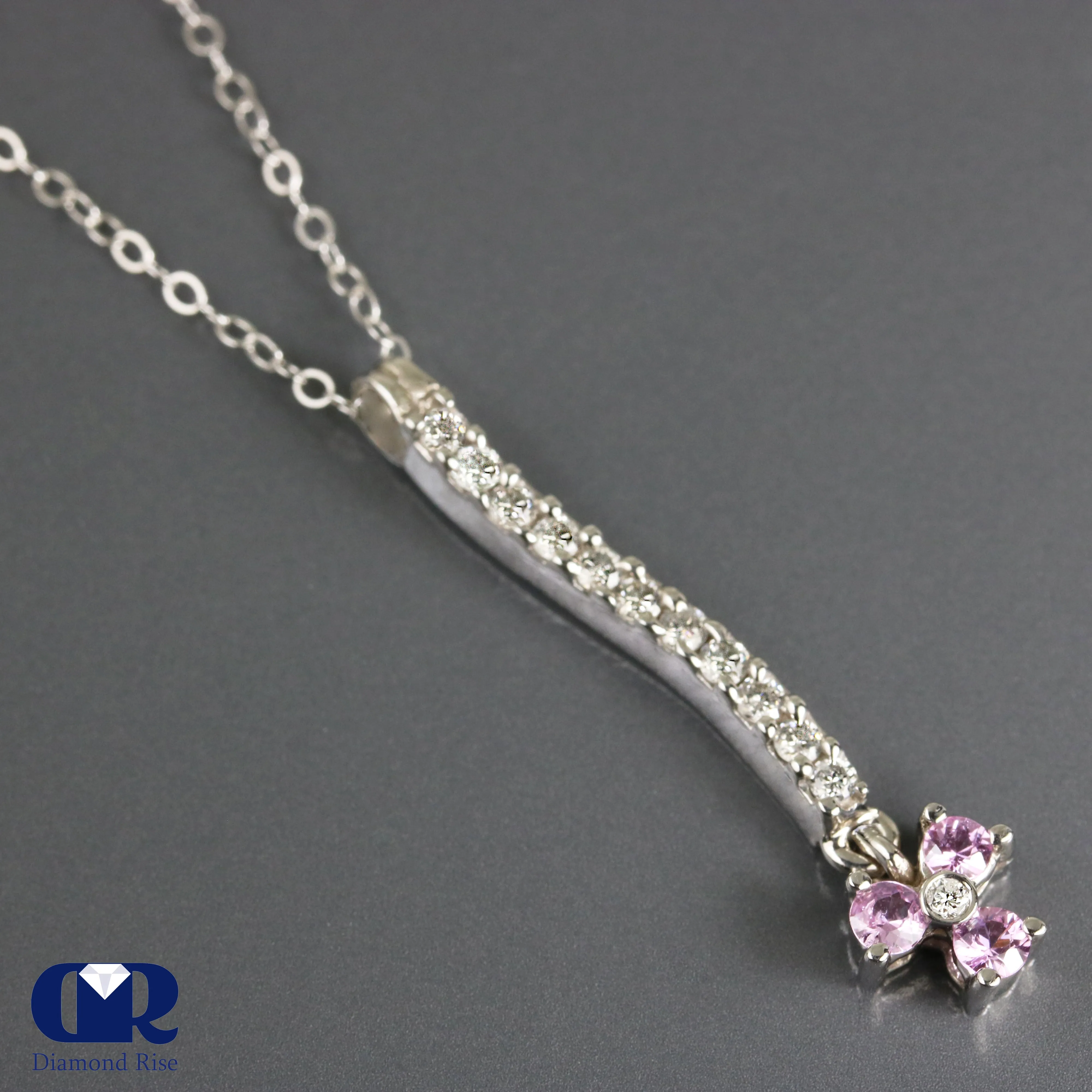 Natural 0.75 Ct Round Diamond & Pink Sapphire Pendant Necklace 14K Gold W/16" Chain