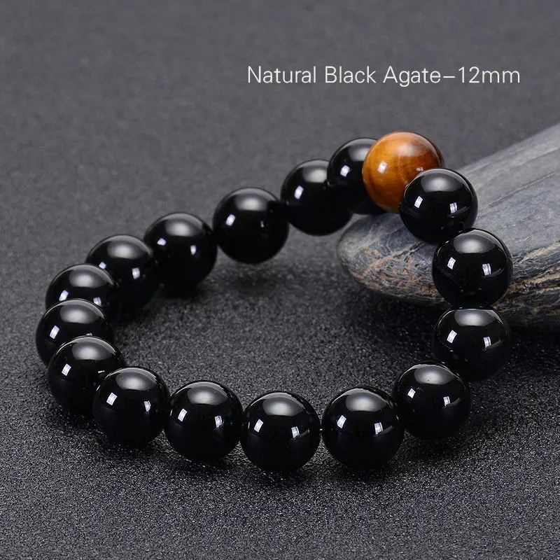 Natural Black Onyx with Tiger eye Stone Beads Men Jewelry Bracelet 12 Constellation Leo Lovers Energy Balance Bracelet