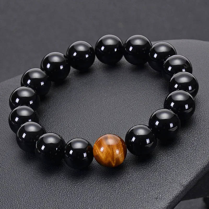 Natural Black Onyx with Tiger eye Stone Beads Men Jewelry Bracelet 12 Constellation Leo Lovers Energy Balance Bracelet