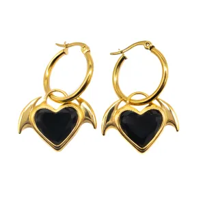 Nocturnal Succubus Gold Heart Hoop Earrings