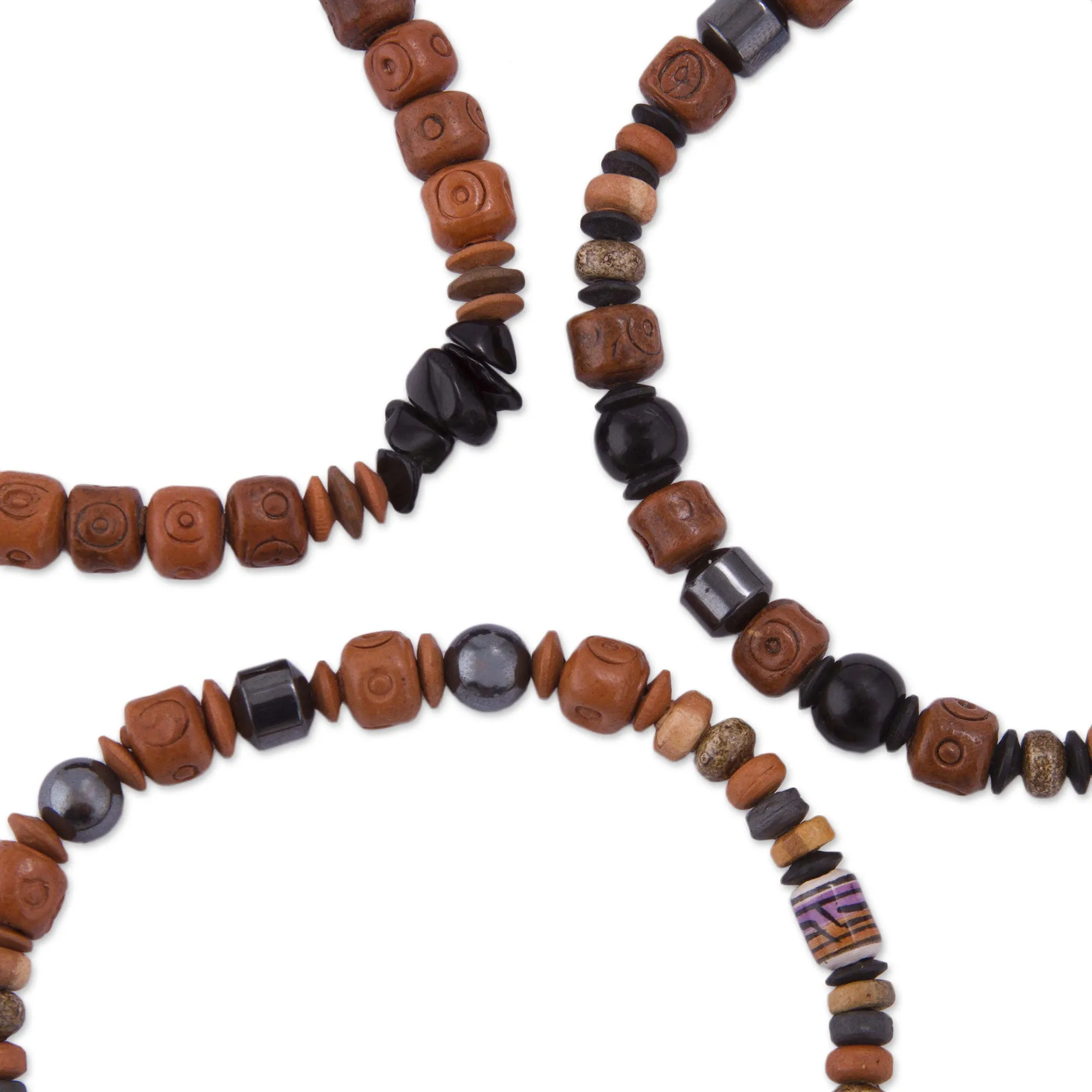 Onyx and Hematite Ceramic Beaded Stretch Bracelet from Peru - Andean Spirit | NOVICA