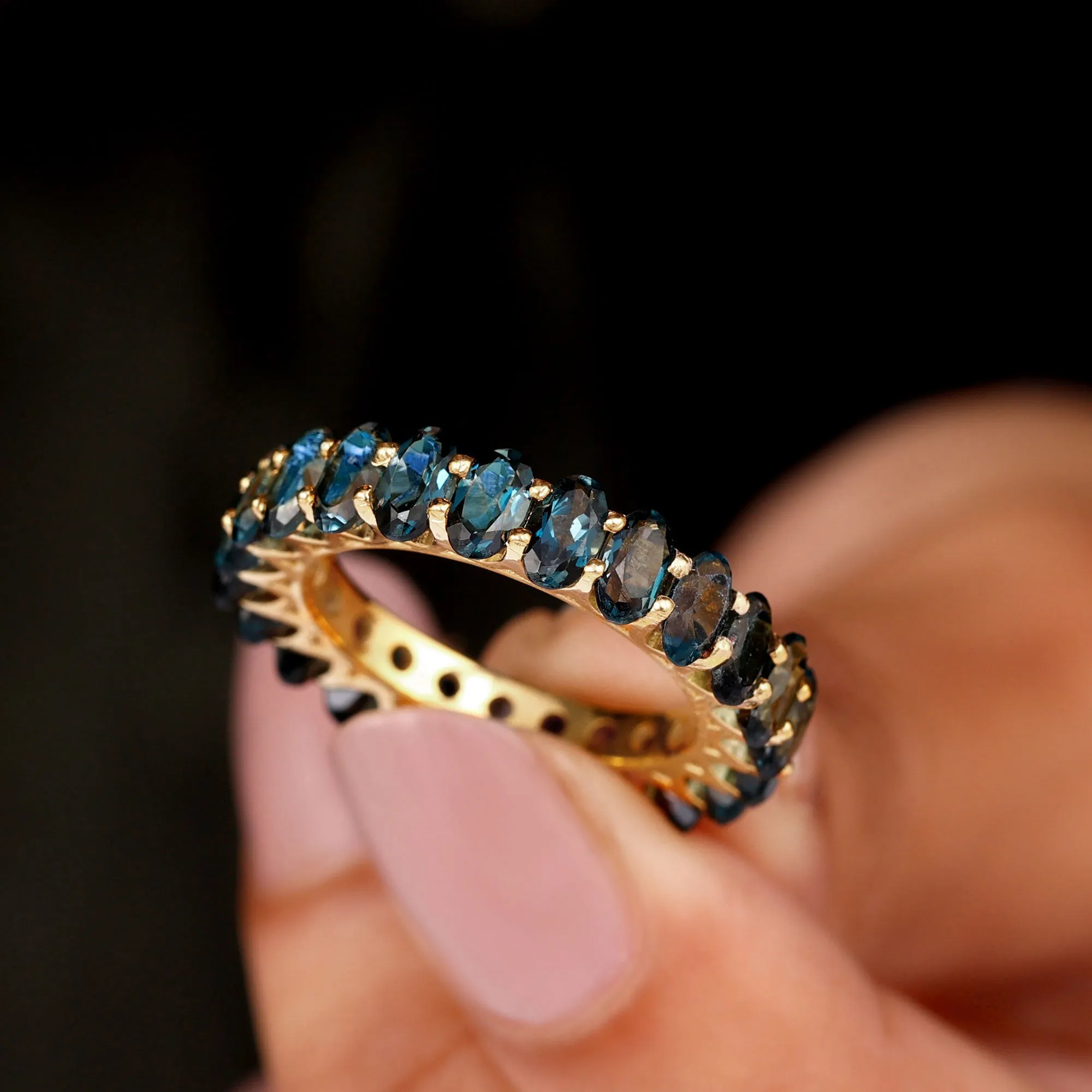 Oval Cut London Blue Topaz Eternity Ring in Shared Prong Setting