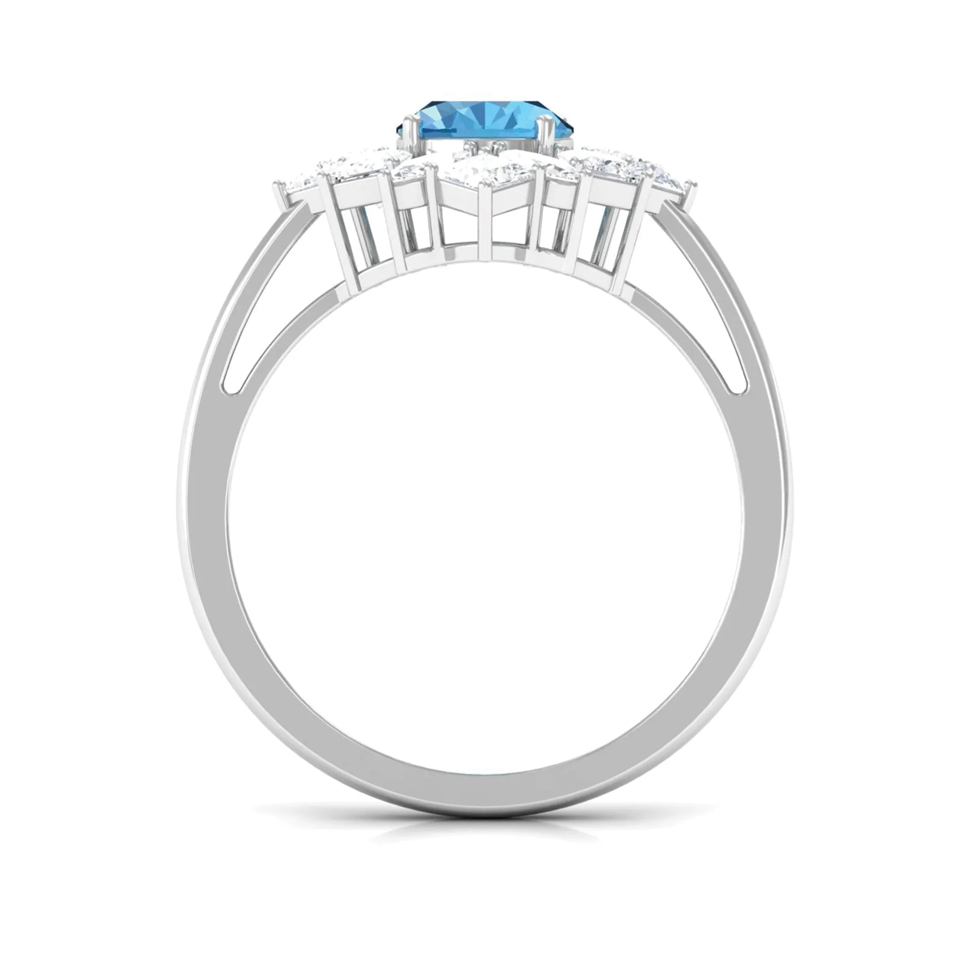 Oval Cut Swiss Blue Topaz Cocktail Ring with Moissanite Stones