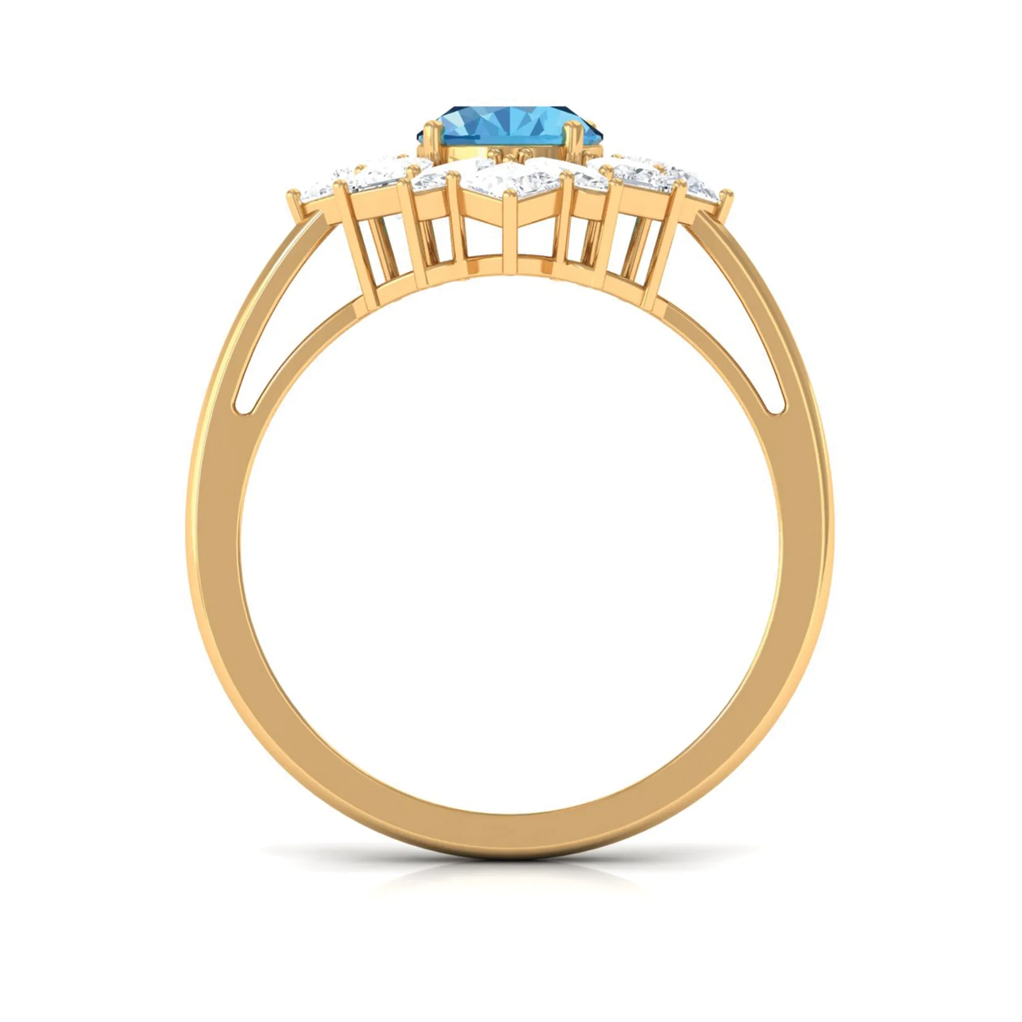 Oval Cut Swiss Blue Topaz Cocktail Ring with Moissanite Stones