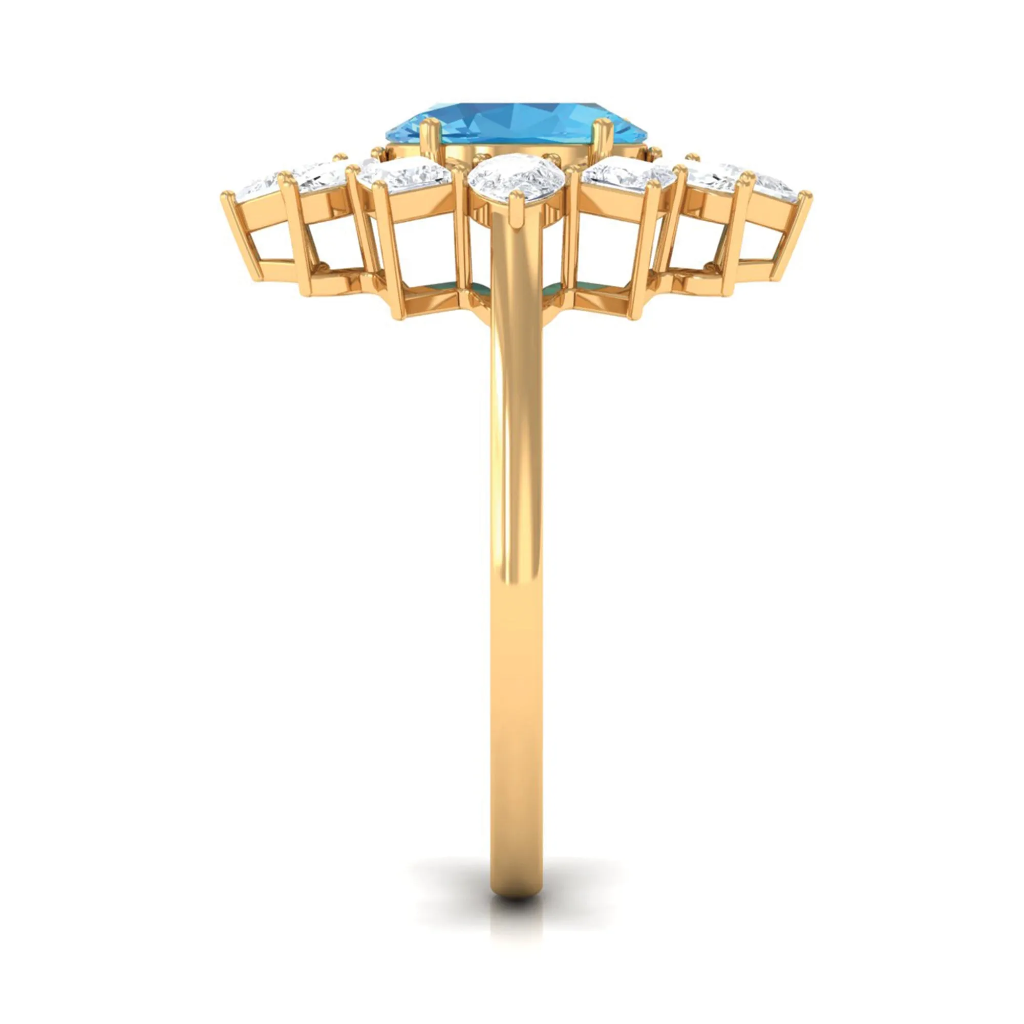 Oval Cut Swiss Blue Topaz Cocktail Ring with Moissanite Stones