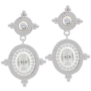 Oval White Moissanite Sterling Silver Earrings with Accent