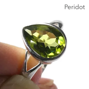 Peridot Ring, Faceted Teardrop, 925 Sterling Silver