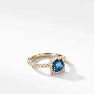 Petite Chatelaine Pave Bezel Ring in 18K Yellow Gold with Hampton Blue Topaz