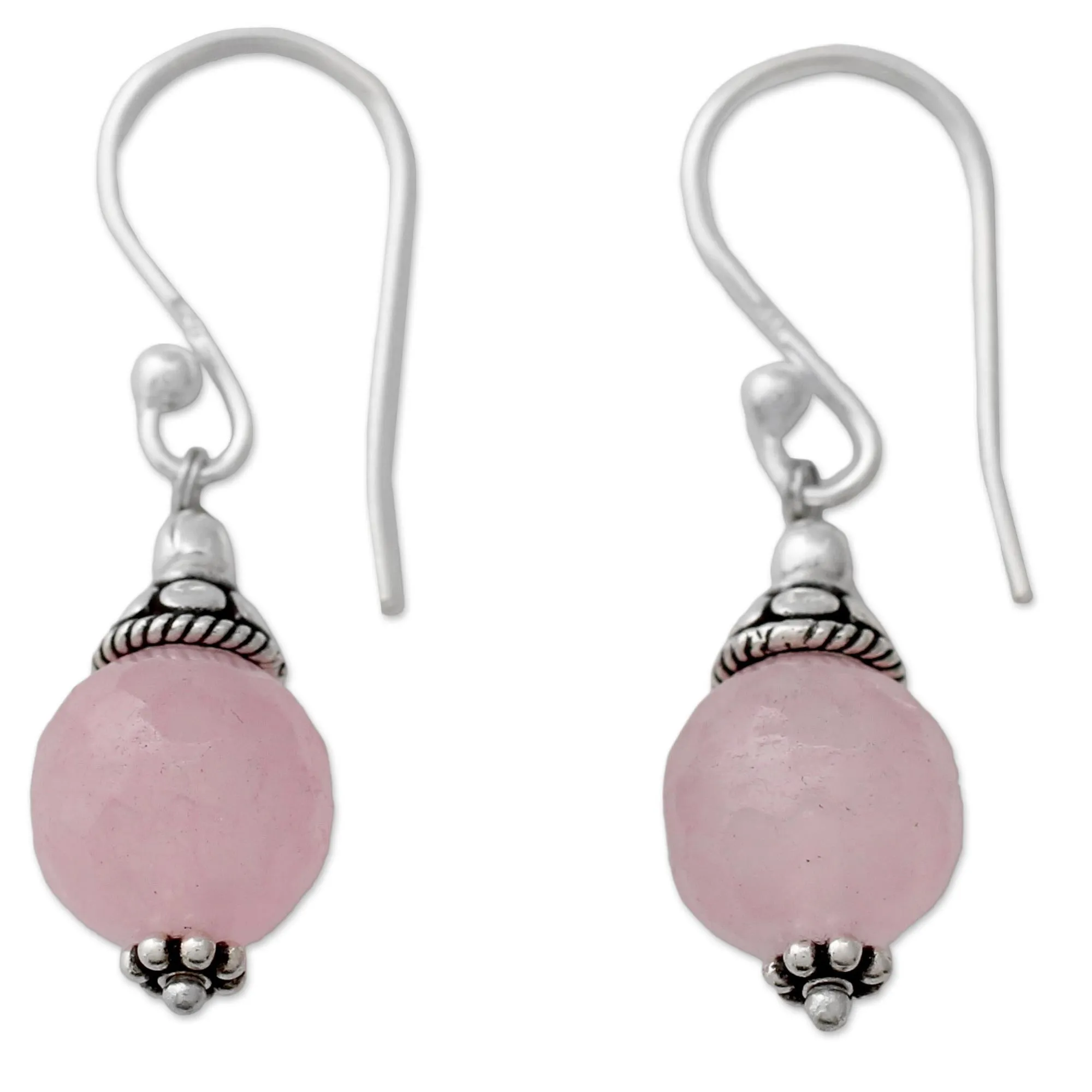 Pink Chalcedony Dangle Earrings with Sterling Silver - Royal Discretion | NOVICA