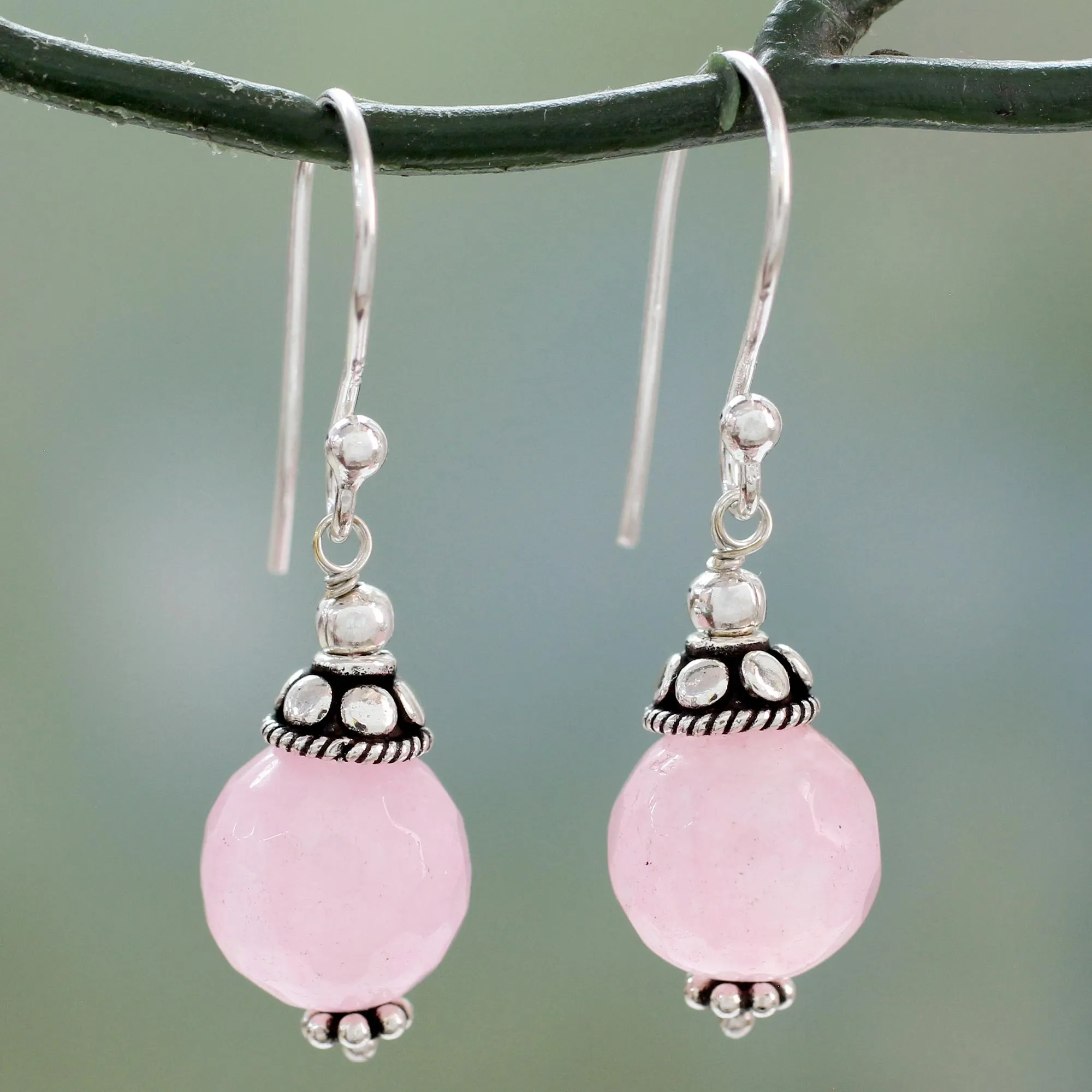 Pink Chalcedony Dangle Earrings with Sterling Silver - Royal Discretion | NOVICA