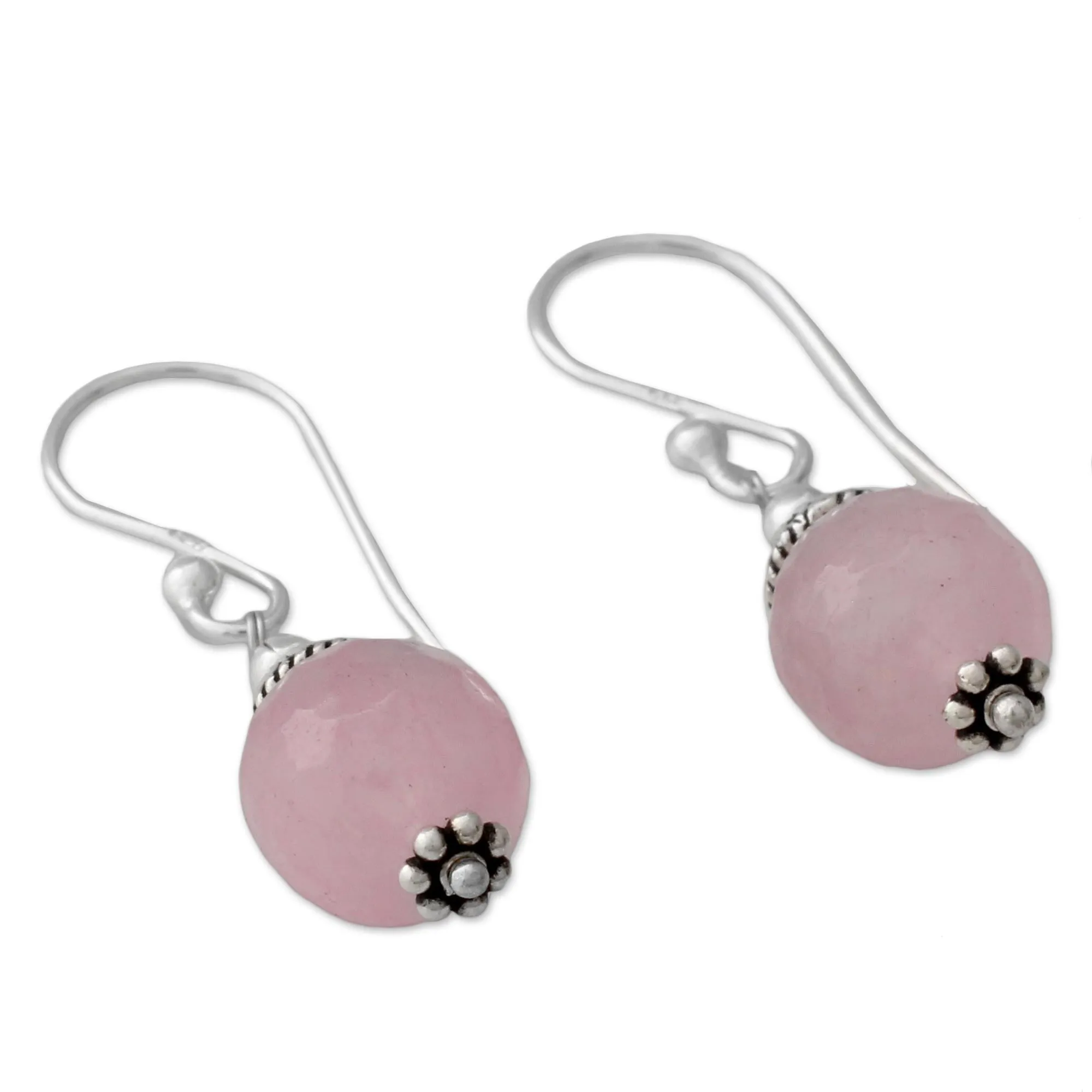 Pink Chalcedony Dangle Earrings with Sterling Silver - Royal Discretion | NOVICA