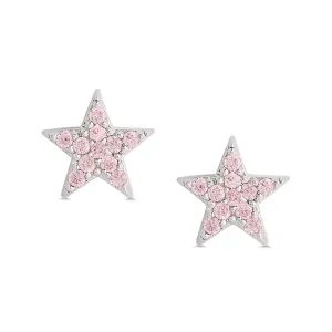 Pink CZ Star Stud Earrings in Sterling Silver