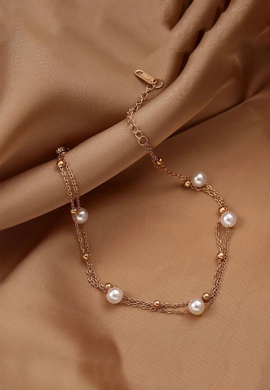 Purity Pearl Charms and Mini Ball-Beads on Multi-Layer Chain Bracelet