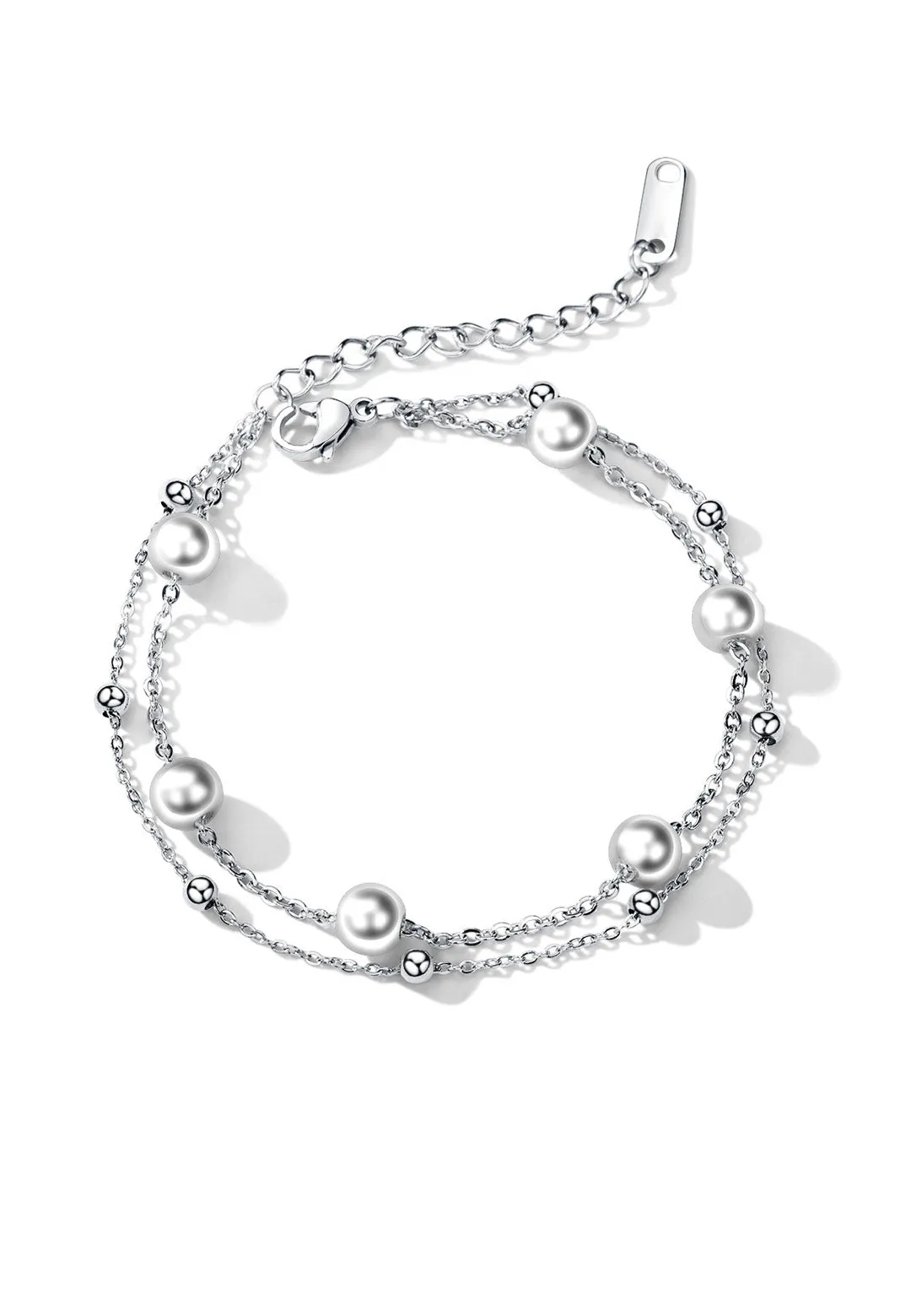 Purity Pearl Charms and Mini Ball-Beads on Multi-Layer Chain Bracelet