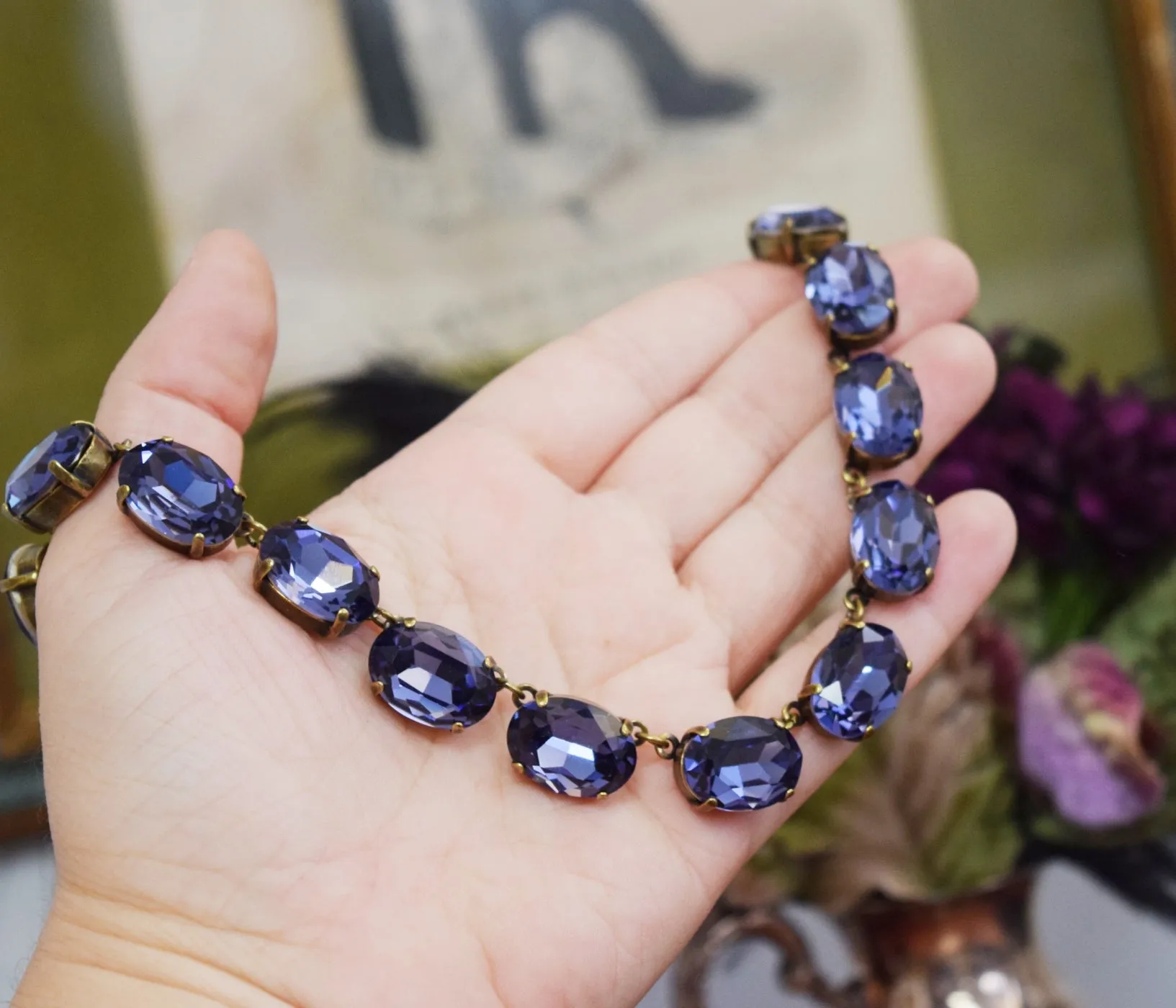 Purple Tanzanite Aurora Crystal Collet Necklace - Large Oval