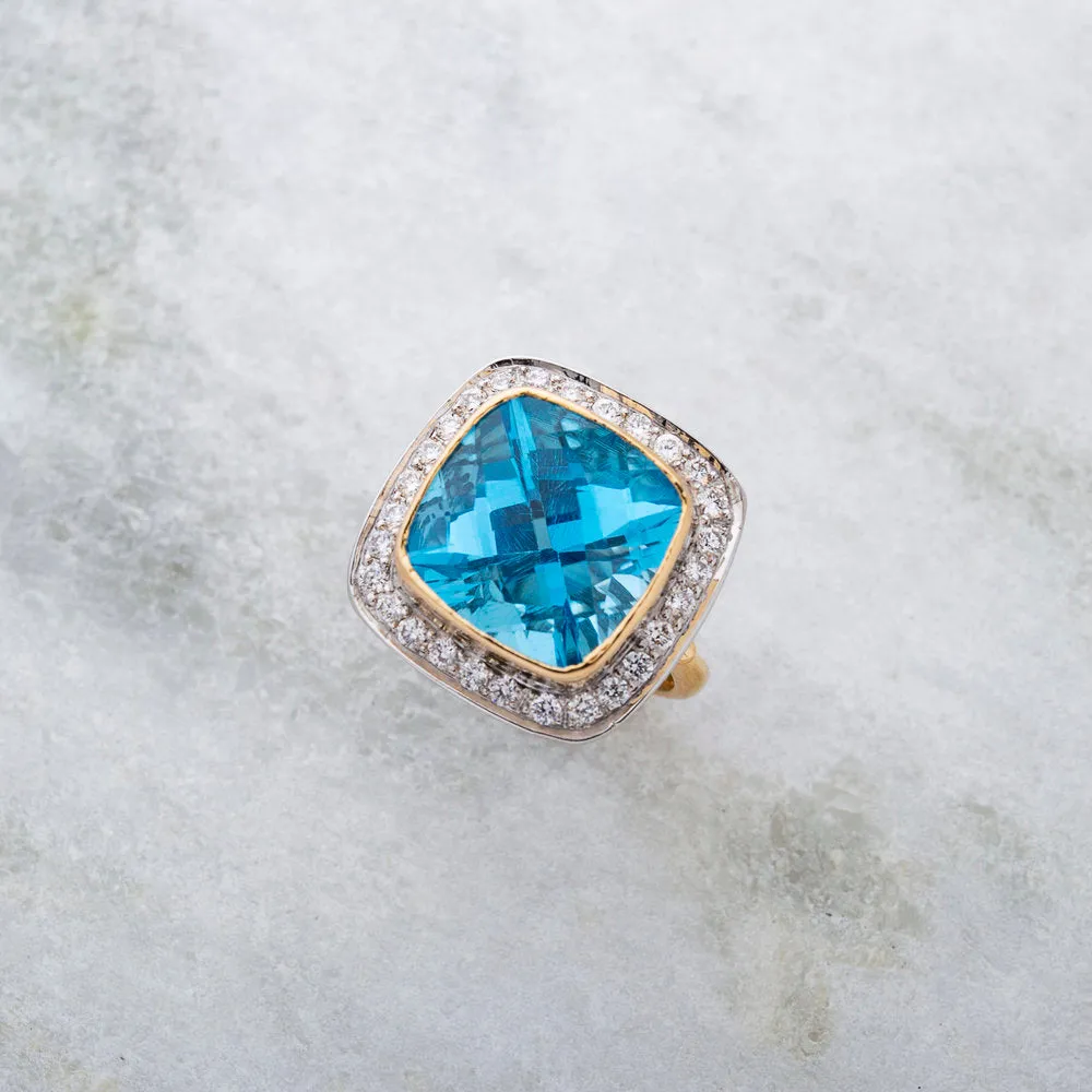 Rachel, Blue Topaz and Diamond Ring 14k Gold