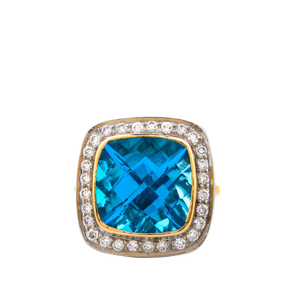 Rachel, Blue Topaz and Diamond Ring 14k Gold