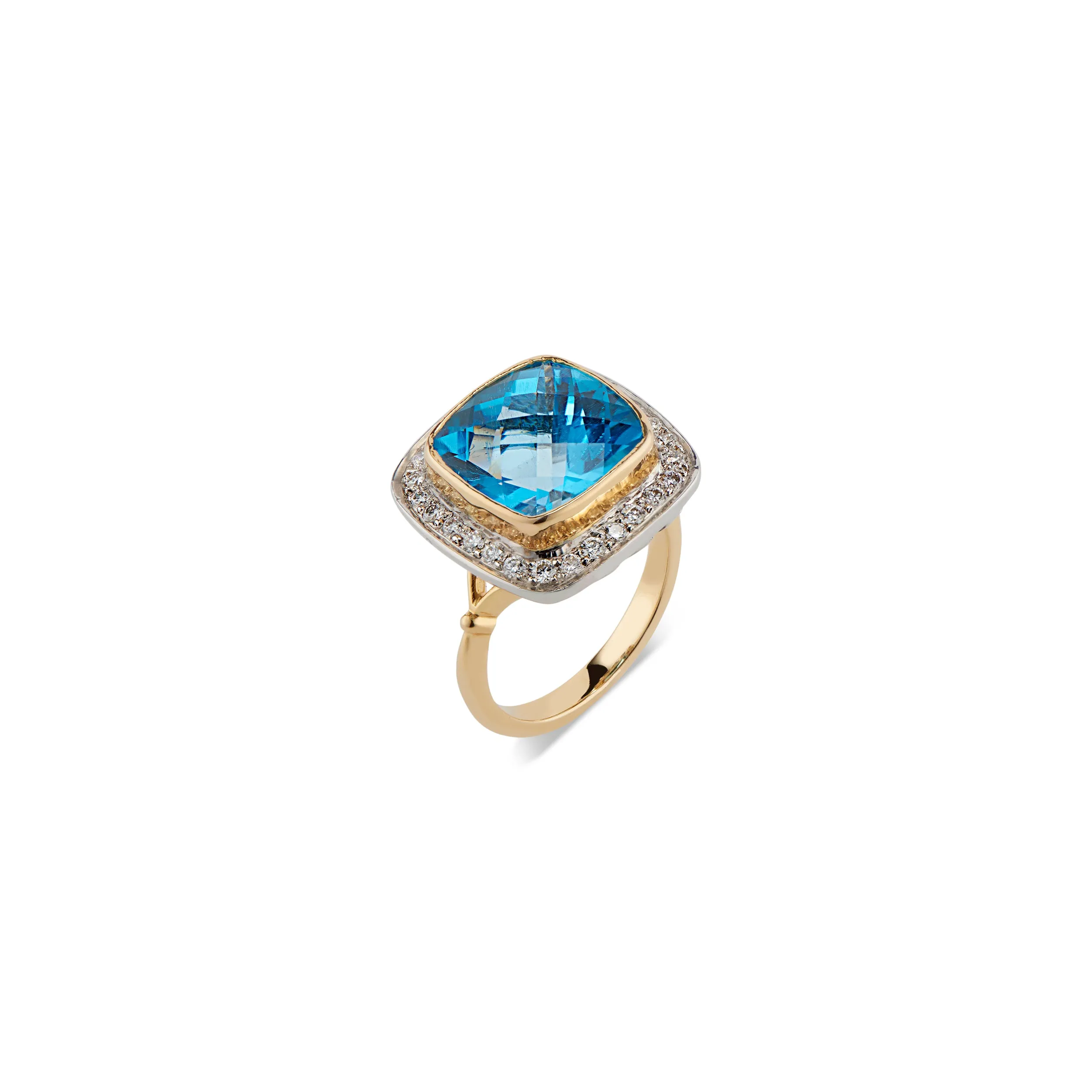 Rachel, Blue Topaz and Diamond Ring 14k Gold