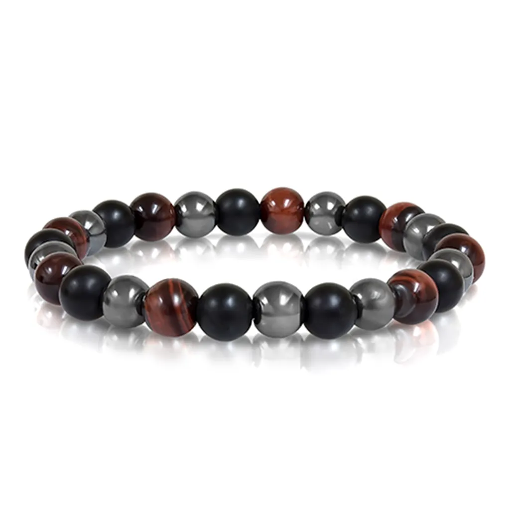 Red Tiger's Eye, Hematite, and Black Onyx Men's Beaded Bracelet