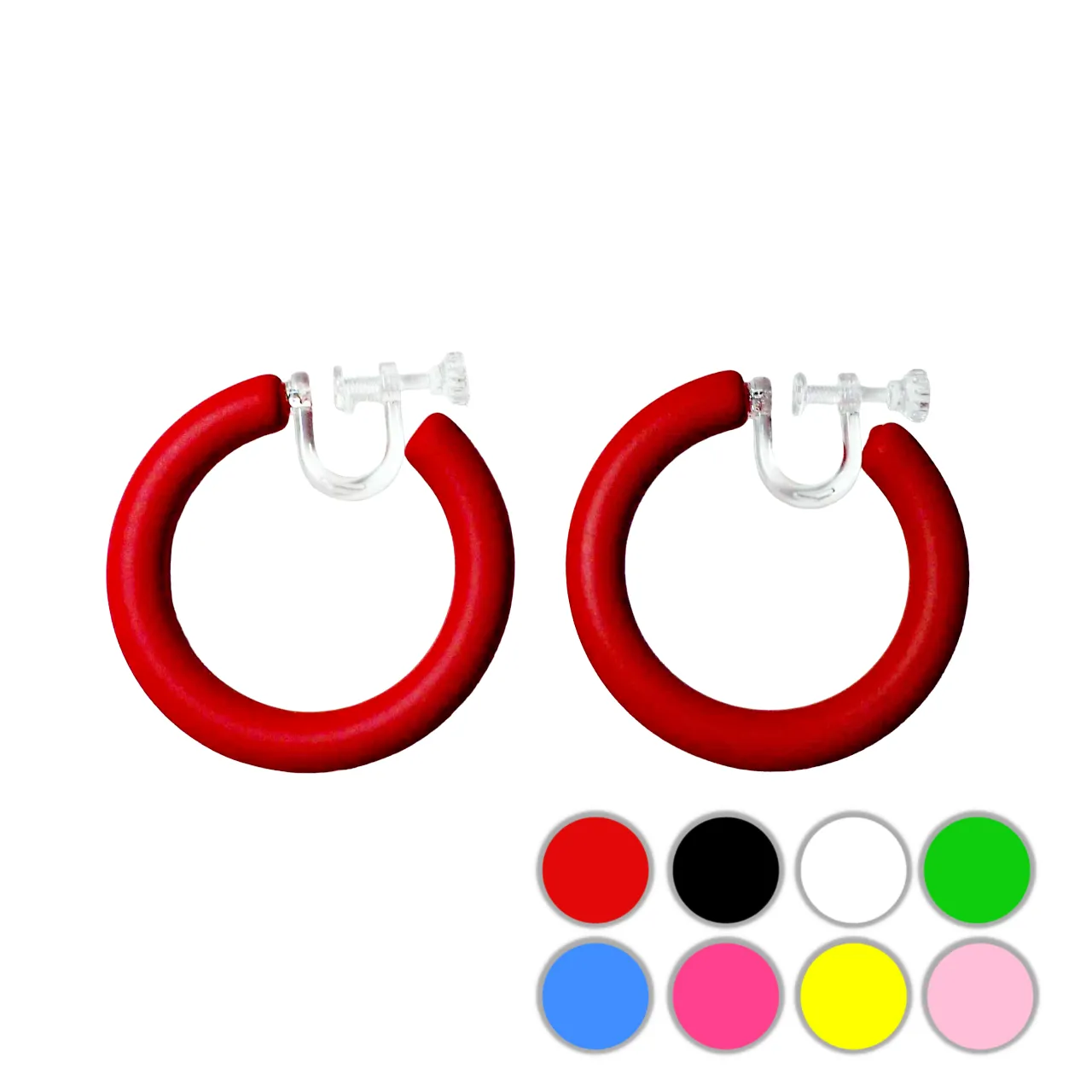 Red/Black/White/Green/Blue//Pink/Yellow 40 mm Invisible Clip On Hoop Screw-Back Earrings