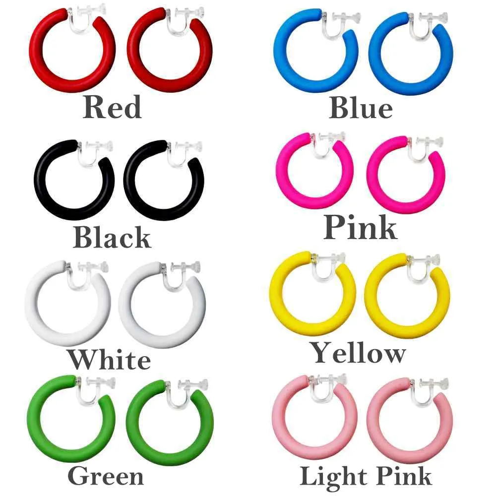 Red/Black/White/Green/Blue//Pink/Yellow 40 mm Invisible Clip On Hoop Screw-Back Earrings