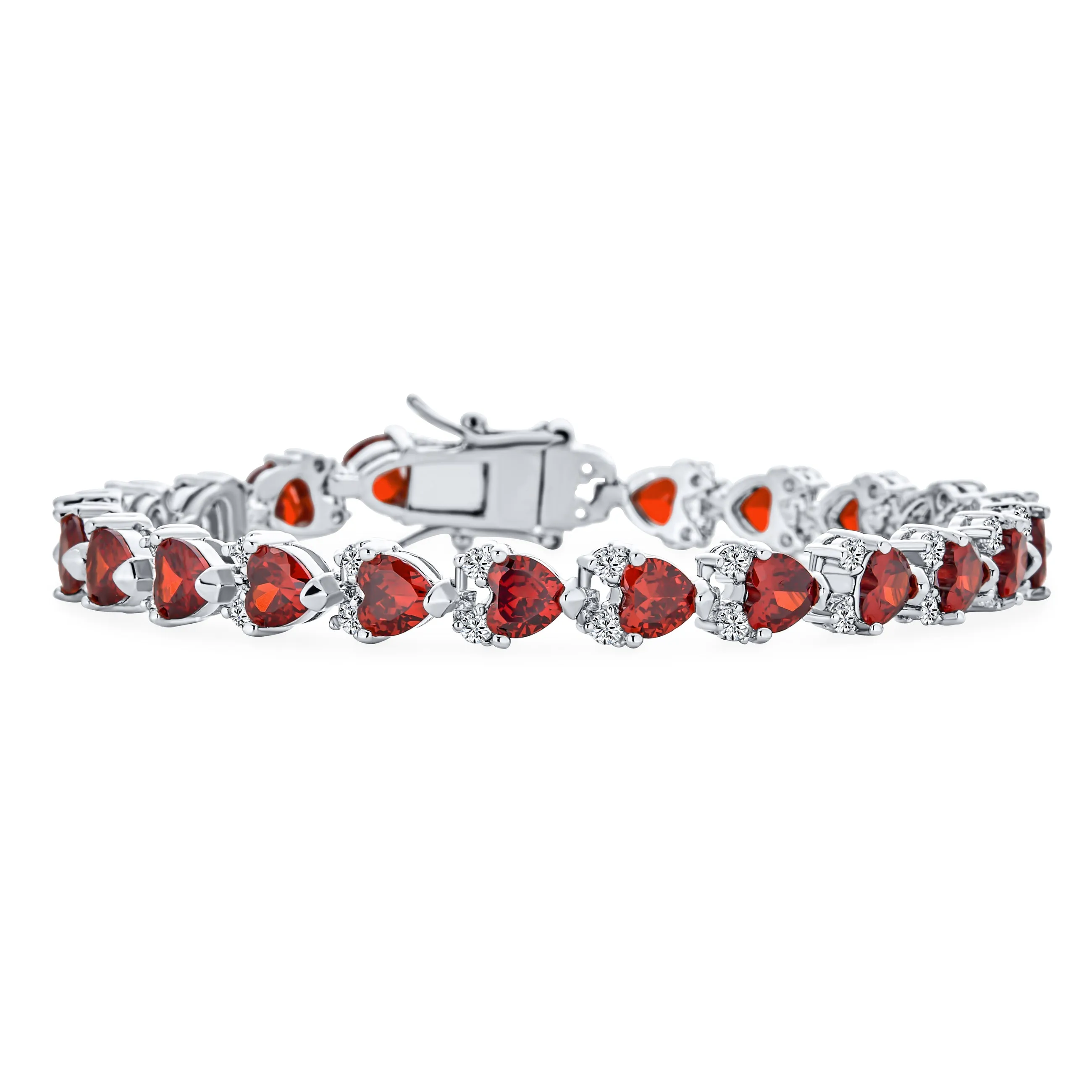 Romantic Bridal CZ Hearts Shape Tennis Bracelet Silver Plated Rhodium 77.5 Inch