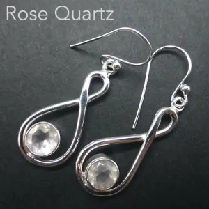 Rose Quartz Infinity Earrings, Faceted Rounds, 925 Silver kr