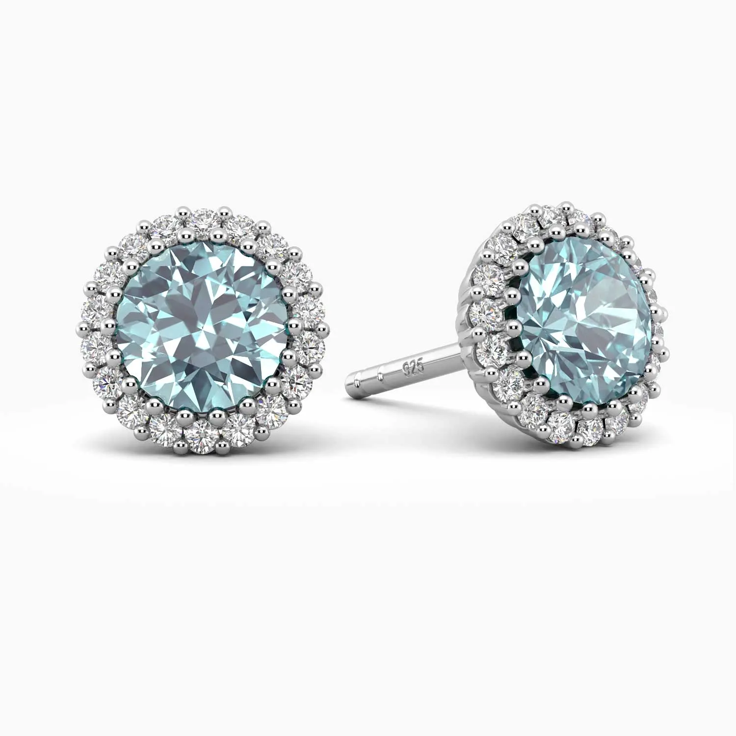 Round Aquamarine Earrings in 925 Silver - Irosk ®