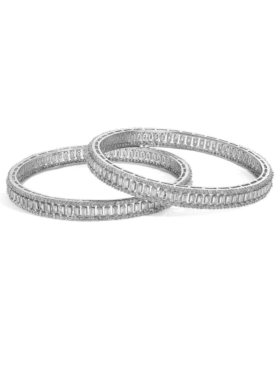 Rubans Silver Plated Zirconia Stone Studded Set of 2 Bangles.