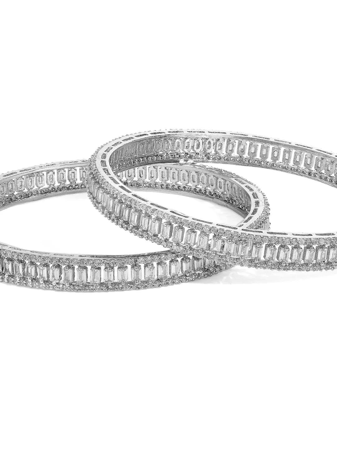 Rubans Silver Plated Zirconia Stone Studded Set of 2 Bangles.