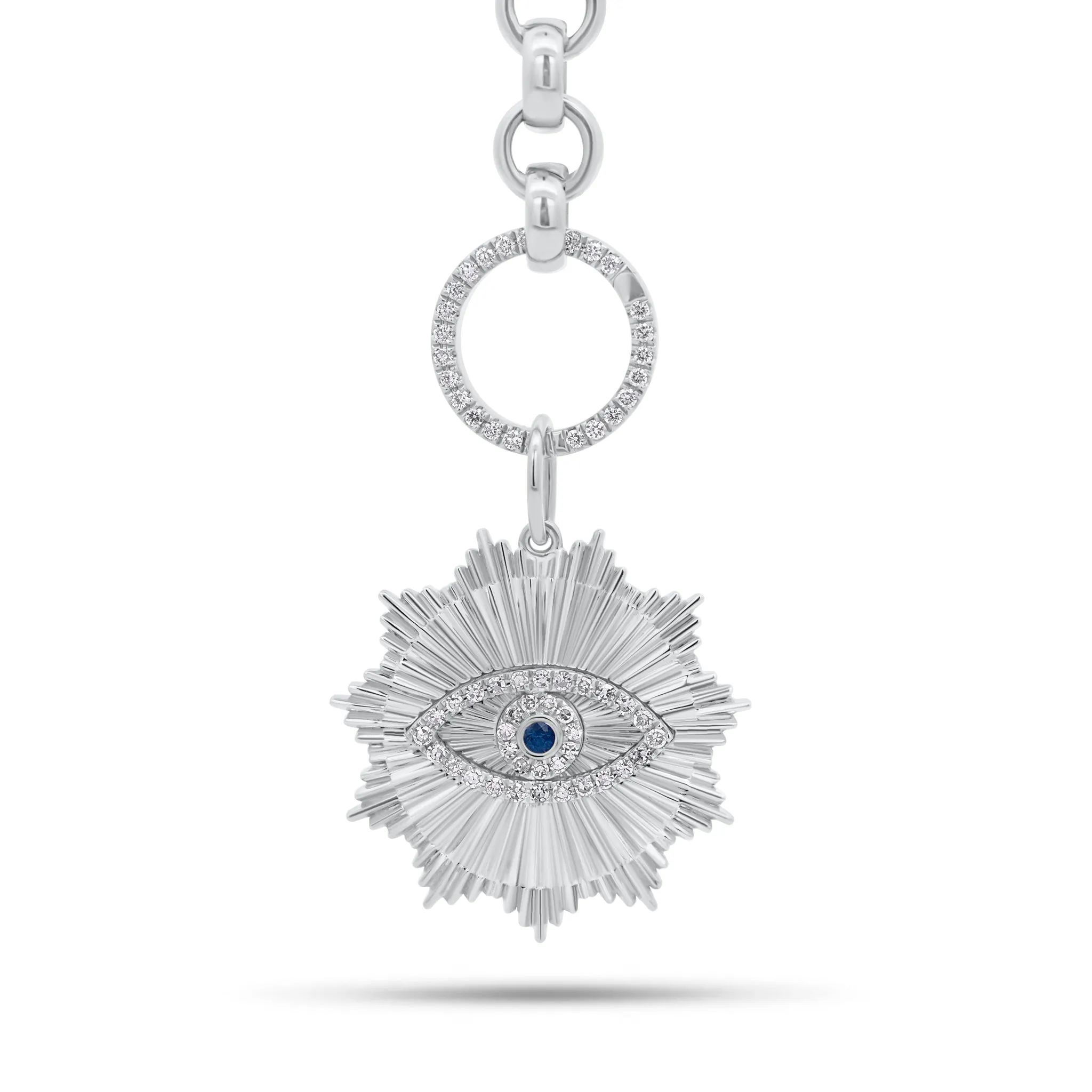 Sapphire & Diamond Evil Eye Radiating Disc Pendant