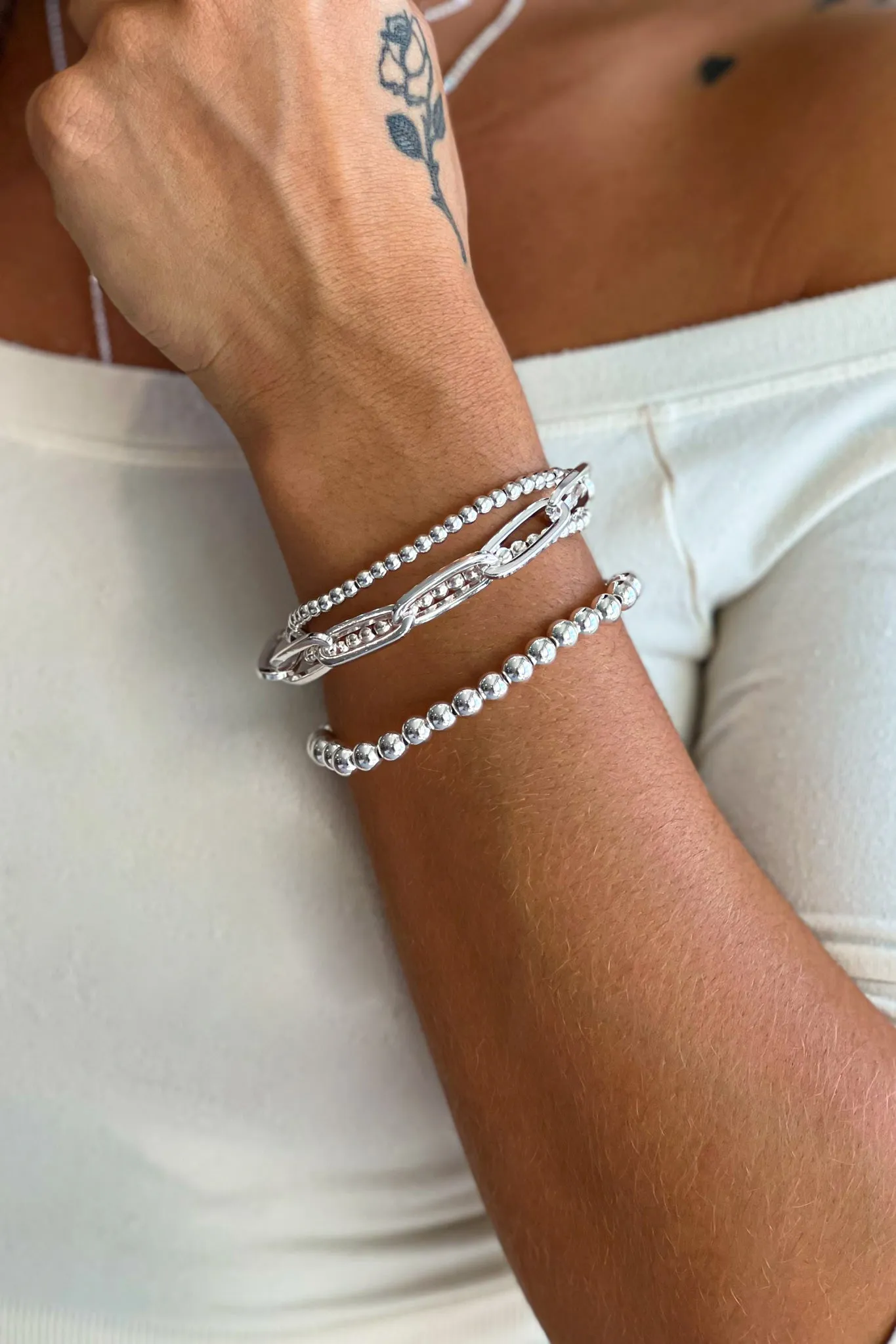 Silver Four Row Bracelet Set