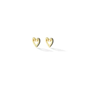 Small Yellow Gold Endless Hoop Earrings with Black and White Diamonds