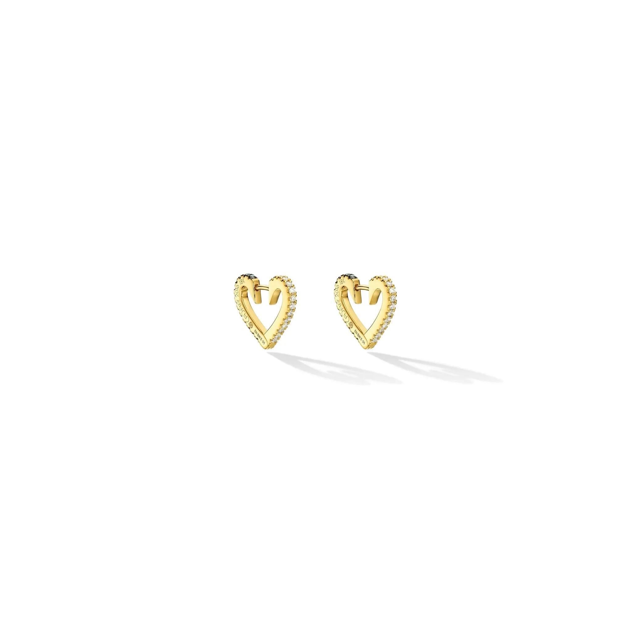 Small Yellow Gold Endless Hoop Earrings with Black and White Diamonds