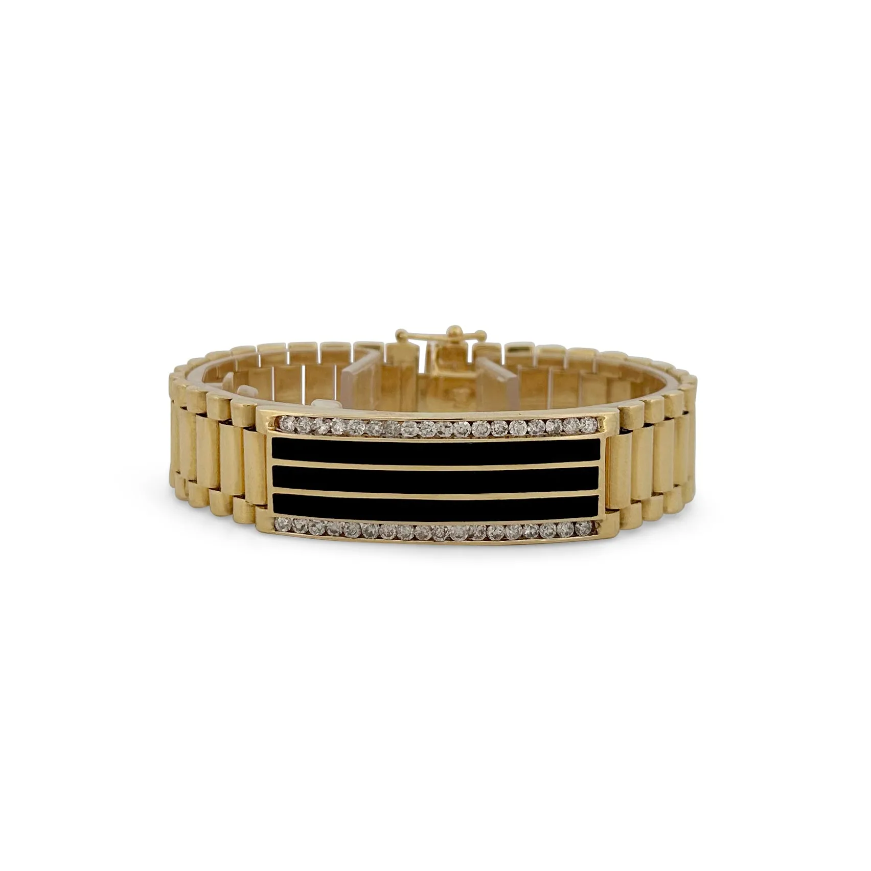 Sold! 1.80ctw Round Brilliant Diamond & Onyx Inlay Men's Bracelet in 14k Yellow Gold