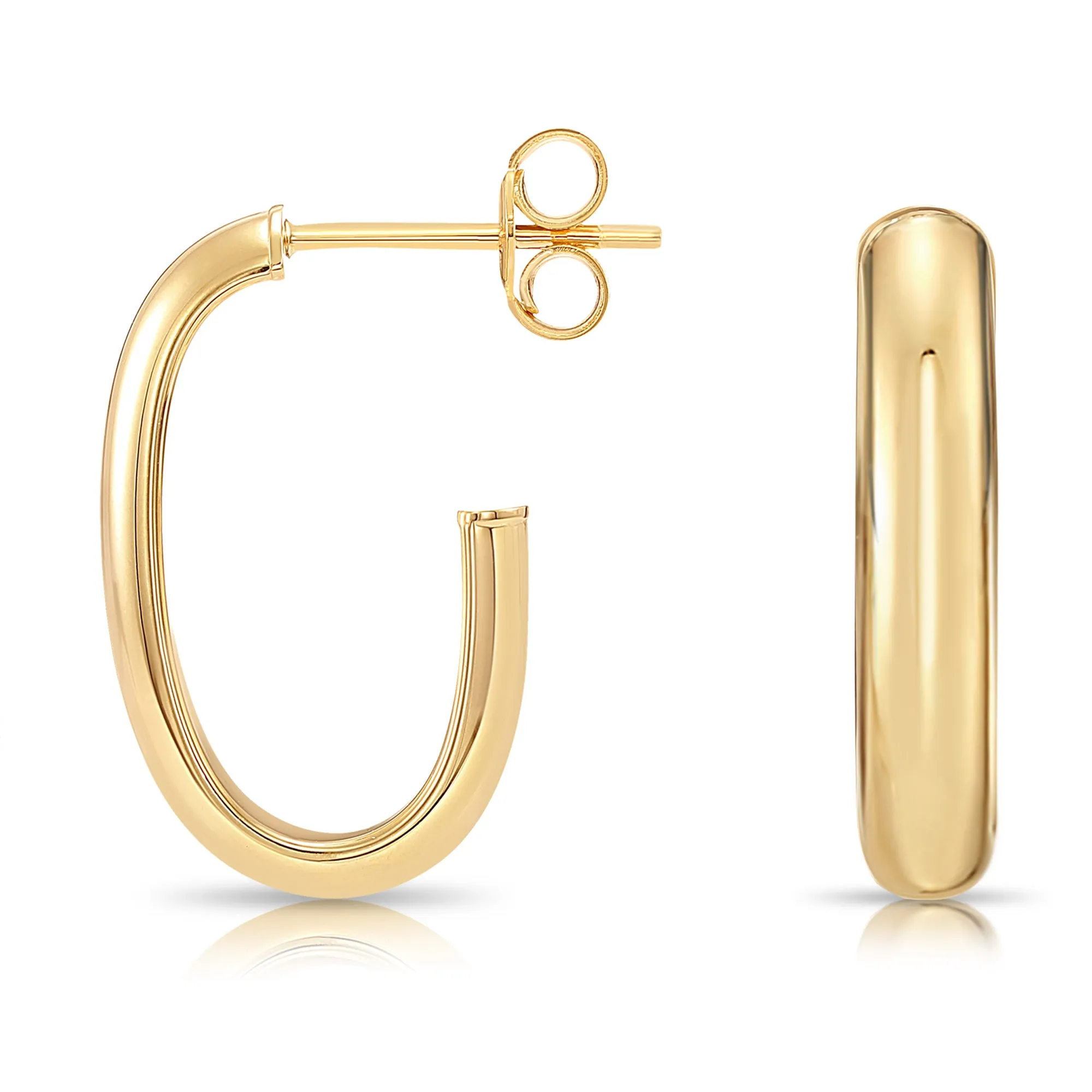 Solid 10K Yellow Gold Oval Hoop Earrings, Italian Style Design With Secure Pushbacks