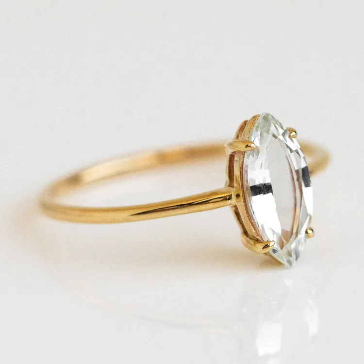 Solid Gold Gemstone Marquise Ring in White Topaz